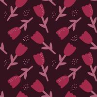 Seamless pattern with abstract flowers, shapes and dots on a dark background in a love theme. Monochrome color. Vector illustration in the style of minimalism.