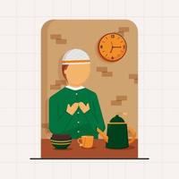 Ramadan Kareem Iftar of Fasting Muslim Illustration vector