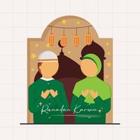 pareja musulmana dando feliz mes sagrado de ramadán ilustración vector
