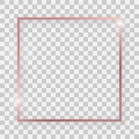 Rose gold shiny square frame with glowing effects and shadows . Vector illustration