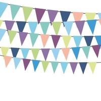 Colorful flags and bunting garlands for decoration. Decor elements with various patterns. Vector illustration