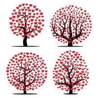 Set of four trees with red hearts. Vector illustration