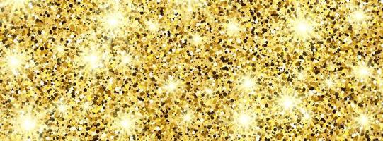 Golden glittering background with gold sparkles and glitter effect. Banner design. Empty space for your text. Vector illustration