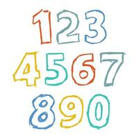 Hand Drawn Numbers. Uppercase modern font and typeface. Multicolored symbols on white background. Vector illustration.