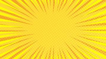 Yellow comic book page background in pop art style with empty space. Template with rays, dots and halftone effect texture. Vector illustration