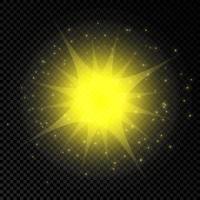 Light effect of lens flares. Yellow glowing lights starburst effects with sparkles vector