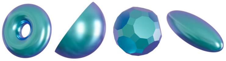 uppsättning av 3d geometrisk former, på transparent bakgrund. metallisk holografiska Färg. trendig och trogen design element. regnbågsskimrande objekt. 3d tolkning. png