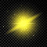 Light effect of lens flares. Yellow glowing lights starburst effects with sparkles vector