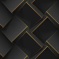 Dark abstract seamless geometric pattern. Realistic 3d cubes with thin golden lines. Vector template for wallpapers, textile, fabric, wrapping paper, backgrounds. Texture with volume extrude effect.