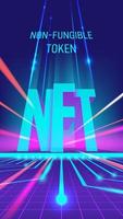 Abstract futuristic neon illustration with NFT typography. Concept of non-fungible token, digital items for crypto art, gaming, collectible and blockchain technology for infographics. Vector template.