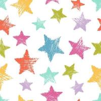 Seamless Pattern with hand drawn colorful Stars on white background. Abstract grunge texture. Vector illustration