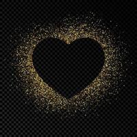 Heart shape frame with golden glitter. Greeting card with empty dark background. Vector illustration.