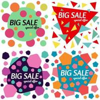 Set of big sale special offer square banners on white background. Vector background with colorful design elements. Vector illustration.