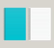 Notepad with a blue cover and with a binding from left side. Vector illustration