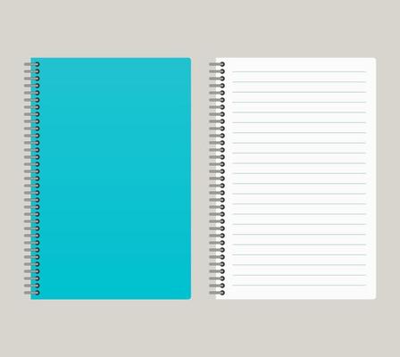 Notepad with a blue cover and with a binding from left side. Vector illustration