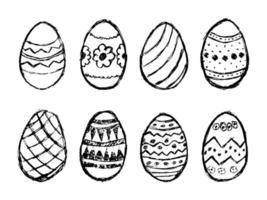 Set of Eight Hand Drawn Easter Eggs with different patterns on a white background. Vector illustration