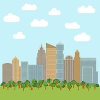 City park in the background of skyscrapers. Vector illustration