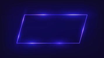marco rectangular de neón con efectos brillantes sobre fondo oscuro. telón de fondo tecno brillante vacío. ilustración vectorial vector
