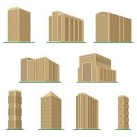 conjunto de nueve edificios modernos de gran altura sobre un fondo blanco. vista del edificio desde abajo. ilustración vectorial isométrica. vector