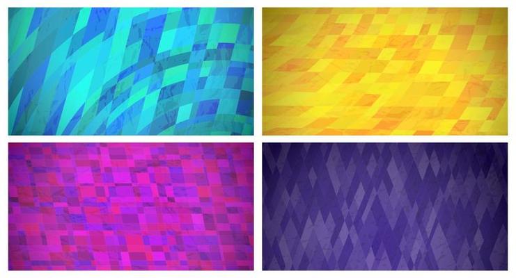 Abstract background with colorful rectangles. Set of four beautiful futuristic dynamic geometric banner design pattern. Vector illustration