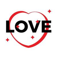 Red heart outline on a white background with black inscription Love. Vector illustration.