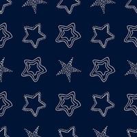 Seamless background of doodle stars. Whte hand drawn stars on blue background. Vector illustration