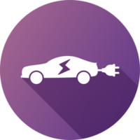 Electric car with plug icon in flat design style. Electric vehicle signs illustration. png