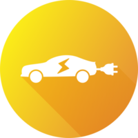 Electric car with plug icon in flat design style. Electric vehicle signs illustration. png