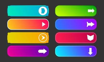 botones degradados de colores con flechas. conjunto de ocho botones web abstractos modernos. ilustración vectorial vector