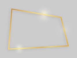 Shiny frame with glowing effects. Gold quadrangular frame with shadow on grey background. Vector illustration