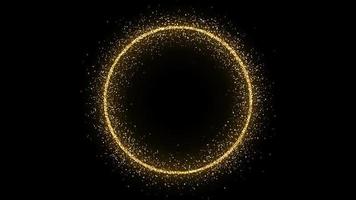 Golden circle frame with glitter, sparkles and flares on dark background. Empty luxury backdrop. Vector illustration.