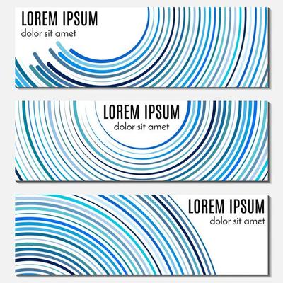 Set of blue abstract header banners with curved lines and place for text. Vector backgrounds for web design.