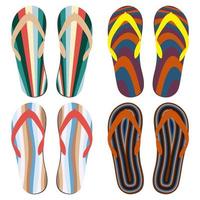 conjunto de zapatillas de playa. Chanclas de verano colorido sobre fondo blanco. vector