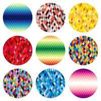 Set of nine colorful circles of rhombuses isolated on white background. Abstract vector background.