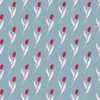 Flower pattern. Endless ornament with tulips on blue background. Minimalistic style print in soft colors. Vector illustration.