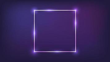 Neon square frame with shining effects on dark background. Empty glowing techno backdrop. Vector illustration.