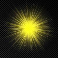 Light effect of lens flares. Yellow glowing lights starburst effects with sparkles vector