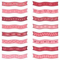 Set of pink and red holiday ribbons, banners with romantic patterns. JPEG  illustration  for fabrics, textiles, packaging, gifts, cards, linens, prints,  product design, scrapbooking. vector