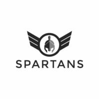 Greek Sparta Armor Mask, Spartan Warrior Helmet with Wings Emblem Badge Logo design vector