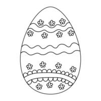 Abstract easter egg with flowers on white background. Coloring page for children book. vector