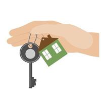mano que sostiene las llaves de la casa. imágenes prediseñadas que ilustran la compra de bienes inmuebles. inversiones, hipoteca vector