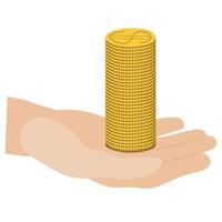 mano que sostiene la pila de monedas de dólar. bienestar financiero. pago de bienes vector