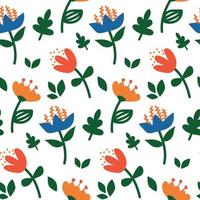 Seamless botanical pattern with hand drawn flowers and leaves. Wrapping paper. Abstract floral texture. vector