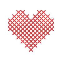 Red cross stitch heart embroidered on a white background. Needlework vector illustration.