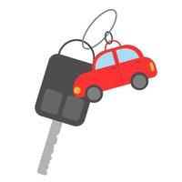 Car keys with a key fob in the form of a red car on a white background. clip art vector