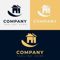 House Logo. Gold House Symbol Geometric Linear Style isolated on Double Background. Usable for Real Estate, Construction, Architecture and Building Logos. Flat Vector Logo Design Template Element.