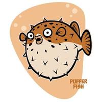 puffer fish cartoon style vector