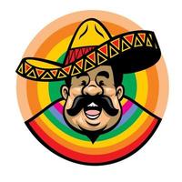 cartoon of smiling mexican man with sombrero vector