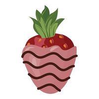 Strawberries in pink glaze decorated with stripes of dark chocolate. Vector illustration isolated on white background.