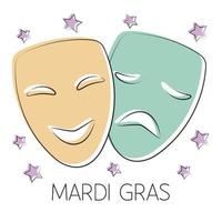 Mardi Gras comedy and tragedy masks. carnival symbol. Color vector illustration.